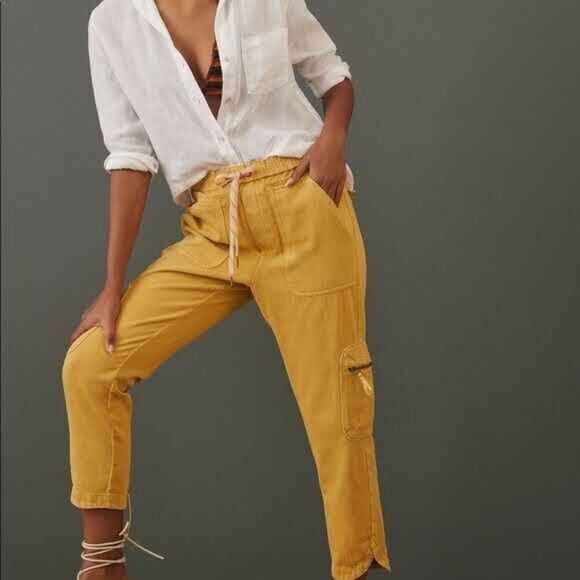 Pilcro Pants - Anthropologie Pilcro Women's Yellow THE COTTAGE Utility Cargo Pants Size XS